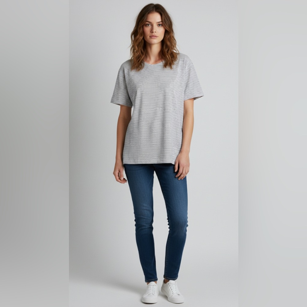OAK + FORT Black and White Striped Oversized Tee XSmall